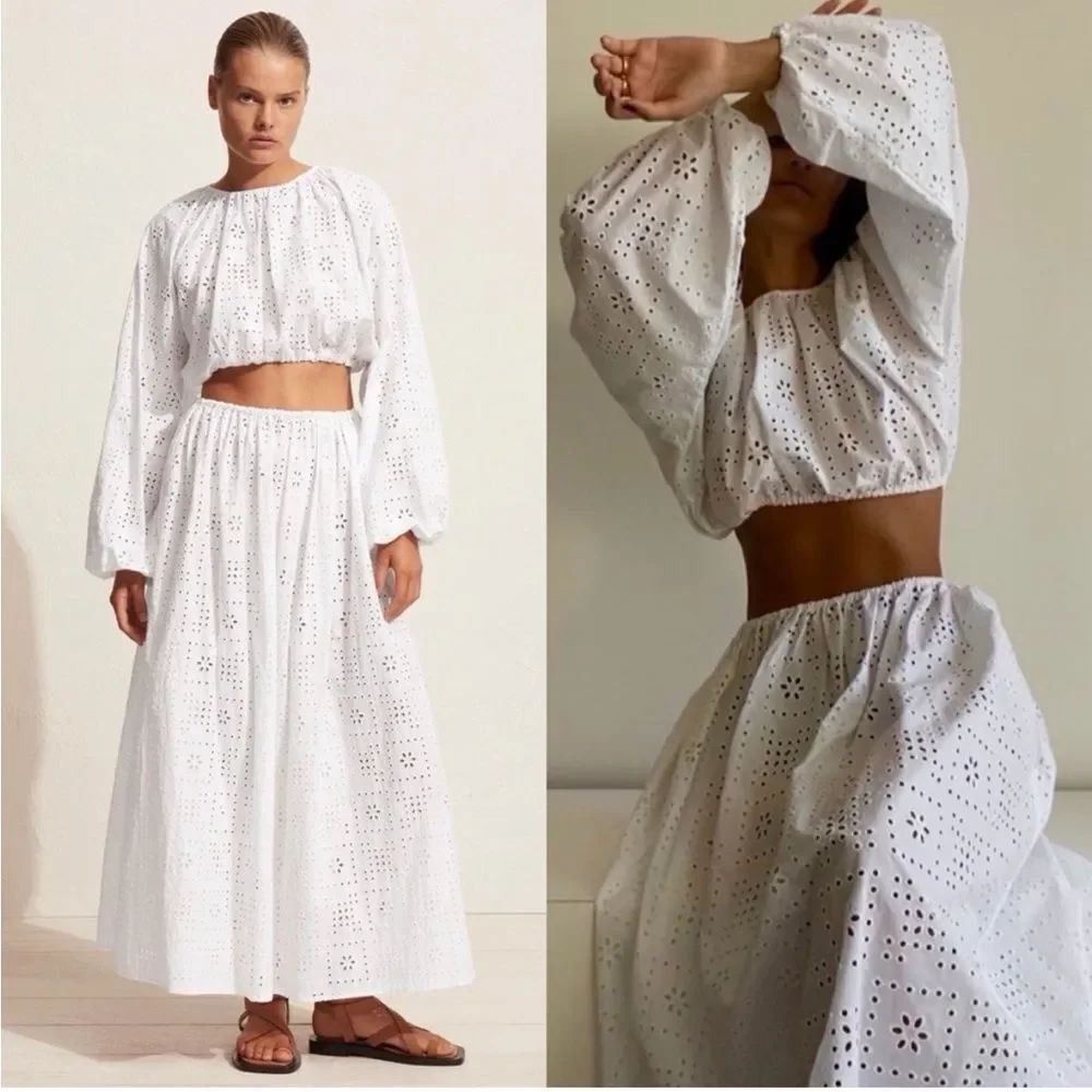 NEW MATTEAU White Eyelet Crochet Broderie Maxi Skirt
